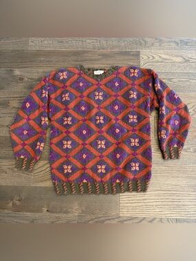 Banana Republic Safari & Travel Hand Knit Cotton Sweater M Geometric Crewneck